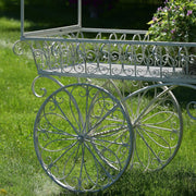Flower Cart with Roof and Moving Wheels (Distressed White)