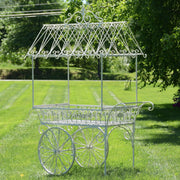 Flower Cart with Roof and Moving Wheels (Distressed White)