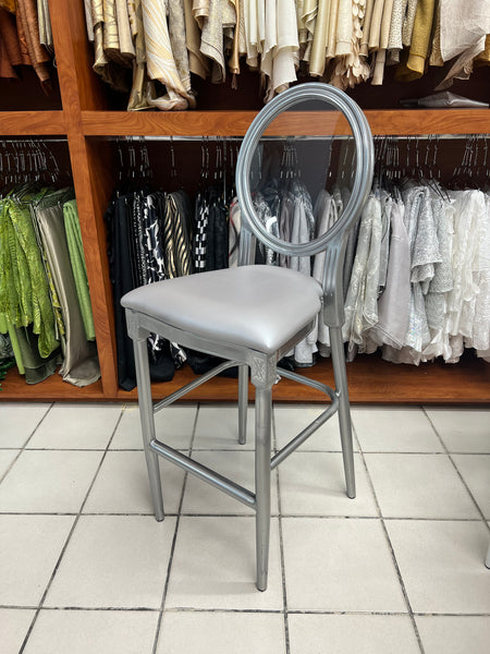 Stool Maria Antonieta Silver Espaldar Clear